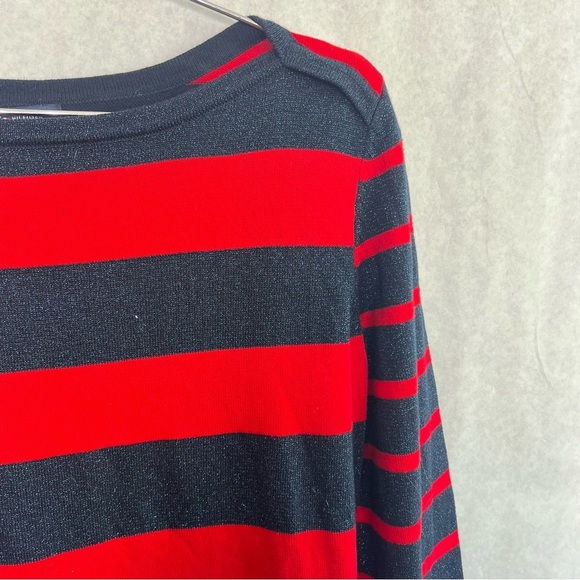 Tommy Hilfiger Womens Sweater Red Blue Striped Sparkle Knit Pullover Size S - Picture 2 of 8